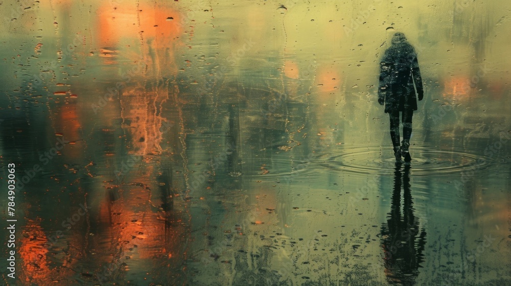 Poster a faded photo of a person overlaid with an image of their reflection in a puddle showing the blurred