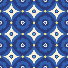 Seamless pattern floral tile grid wallpaper decorative flower geometric shape simple delicate repetitive