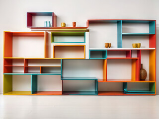 Empty abstract colourful shelves isolated on a white background design.