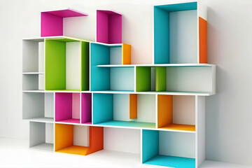 Empty abstract colourful shelves isolated on a white background design.