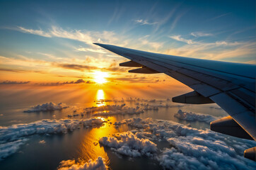 Wings Above the World: Sunset Hues Paint the Sky from a Passenger's View