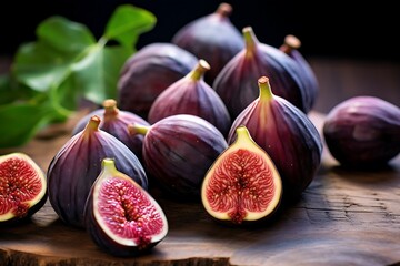 Figs on wooden background. Fresh Fig fruits