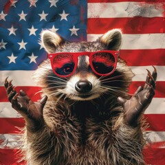 Patriotic Raccoon: Adorable American Flag Design Featuring a Cute Raccoon