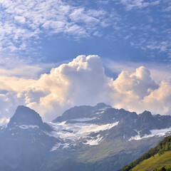Panorama with mountains and clouds in the sky 