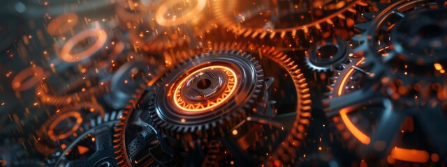 A background filled with gears and cogs working together, emphasizing teamwork and collaboration in business.