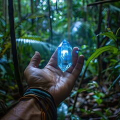Captivating Beauty: A Hand Holding a Brilliant Blue Diamond Emitting a Mesmerizing Glow