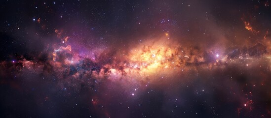 Fototapeta na wymiar View the mesmerizing beauty of a distant galaxy, showcasing a plethora of shimmering stars orbiting around a luminous purple center