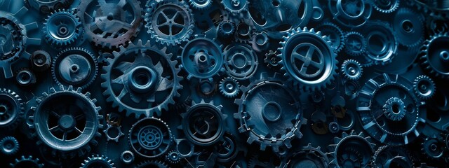 A background filled with gears and cogs working together, emphasizing teamwork and collaboration in business. - obrazy, fototapety, plakaty