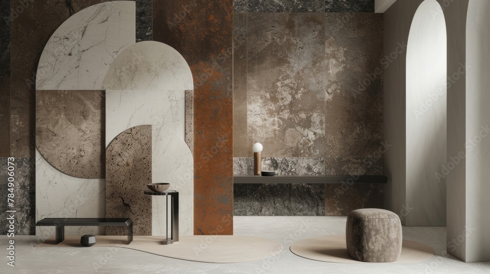 Poster a fusion of bold and muted tones in an unpredictable arrangement evoking a sense of mystery and intr