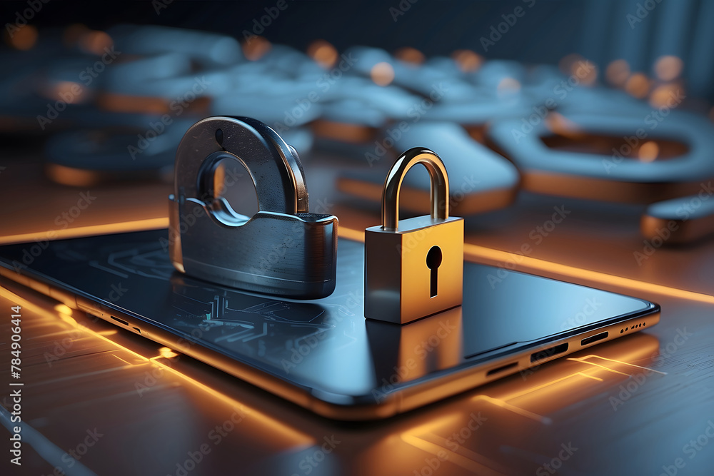 Poster a hyper-realistic image showcasing the concept of cybersecurity and privacy to protect data center, 
