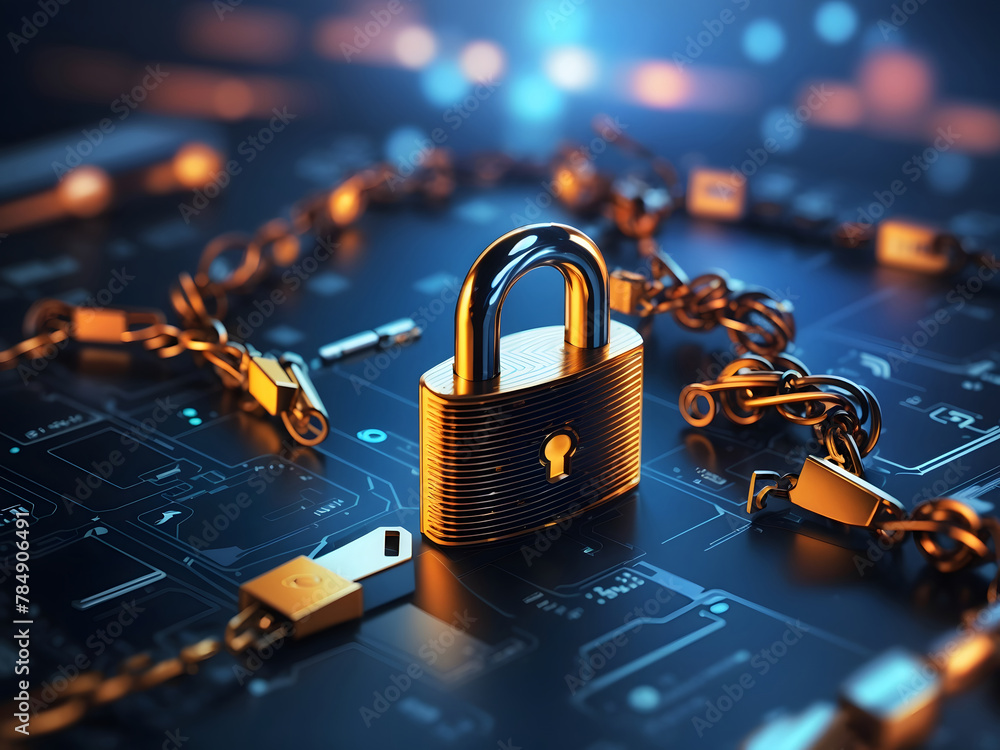 Poster a hyper-realistic image showcasing the concept of cybersecurity and privacy to protect data center, 