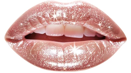 Poster Soft pale pink lips adorned with a layer of glittering gloss adding a touch of glam to any look. . © Justlight