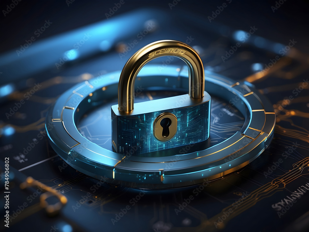 Poster a hyper-realistic image showcasing the concept of cybersecurity and privacy to protect data center, 