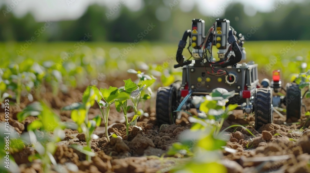 Poster robotic planters methodically seeding farmland with unparalleled precision
