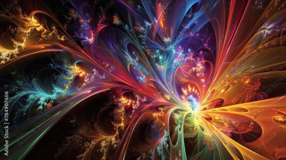 Poster a captivating display of colorful fractal energy bursting with a sense of endless creativity and vit