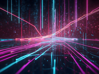 Abstract background with pink, blue, glowing neon lines and bokeh lights. Data transfer concept. Digital wallpaper design.