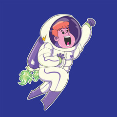 an astronaut with a purple suit on and a purple background