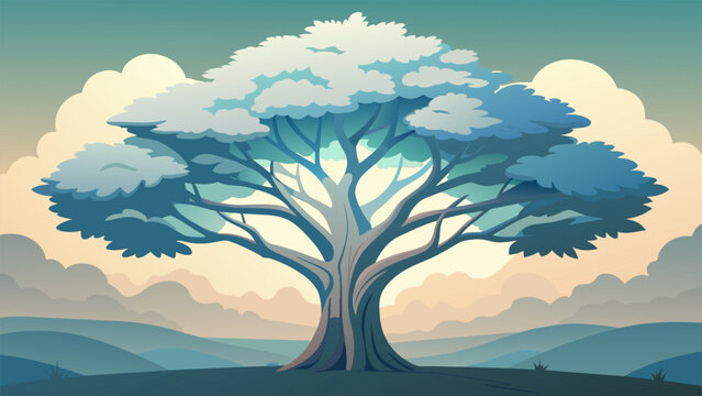 A majestic silver oak tree standing tall and strong its leaves glistening in the sunlight as a symbol of resilience and grace in the face of