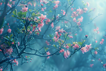 Pink Cherry Blossoms Bloom in Spring Garden, Nature's Floral Beauty