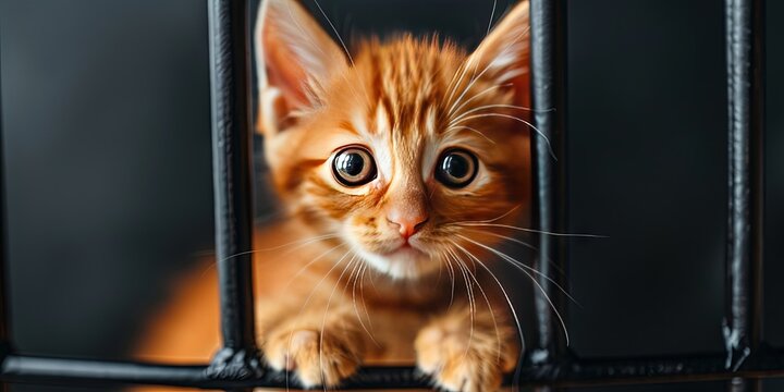 photo of cat inmate in the animal pound - behind bars