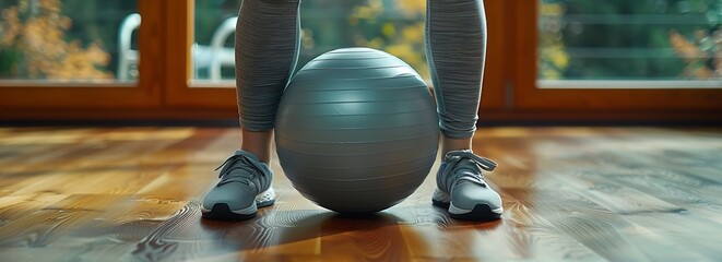 Detailed view of a balance training exercise on a stability ball, promoting core strength and injury recovery - Powered by Adobe