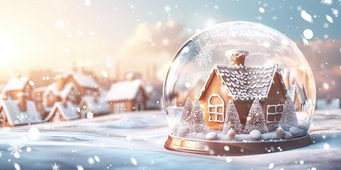 photo of gingerbread house inside snow globe - Powered by Adobe