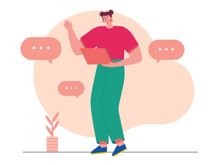 Girl chatting on laptop. Chatting vector illustration