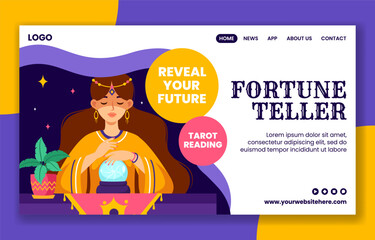 Fortune Teller Social Media Landing Page Cartoon Hand Drawn Templates Background Illustration