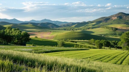 Fototapeta premium Expansive Pastoral Landscape for Potential Farm Real Estate Assessment and Evaluation