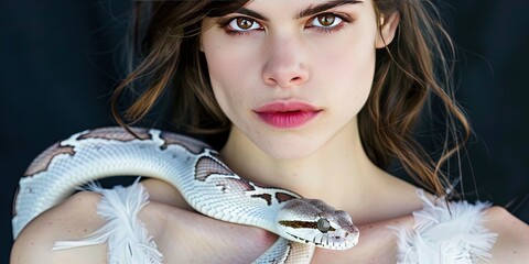 photo of woman with pet snake