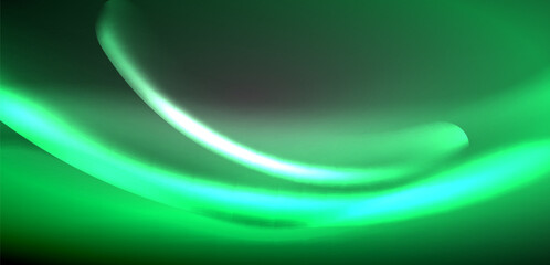 A neon green and electric blue swirl dances on a black background, resembling liquid in motion. The visual effect lighting creates a mesmerizing pattern in space