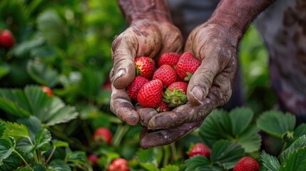 A close-up of hands holding freshly picked organic strawberries - Powered by Adobe