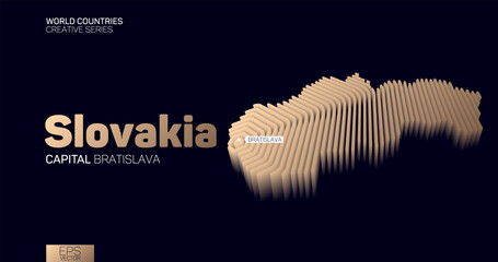 Isometric map of Slovakia with golden hexagon lines