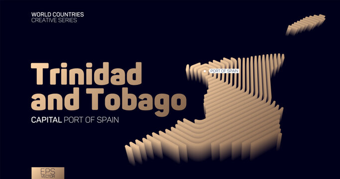 Isometric map of Trinidad and Tobago with golden hexagon lines