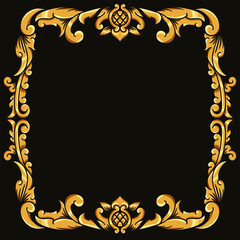 Borders and Frames in traditional style. Ornamental elements for your designs. Black and gold colors. Floral carving decoration for postcards or invitations for social media.