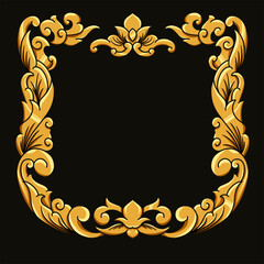 Borders and Frames in traditional style. Ornamental elements for your designs. Black and gold colors. Floral carving decoration for postcards or invitations for social media.