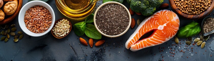 Macro shot of omega-3 rich foods, highlighting the role of healthy fats in preventing heart disease
