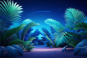 palm tree in the night, 3d rendered 