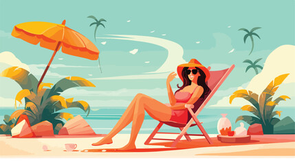 Obraz na płótnie Canvas Woman summer time vacations design 2d flat cartoon