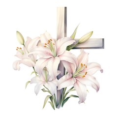 Fototapeta na wymiar Bouquet of pink lilies. Watercolor illustration isolated on white background