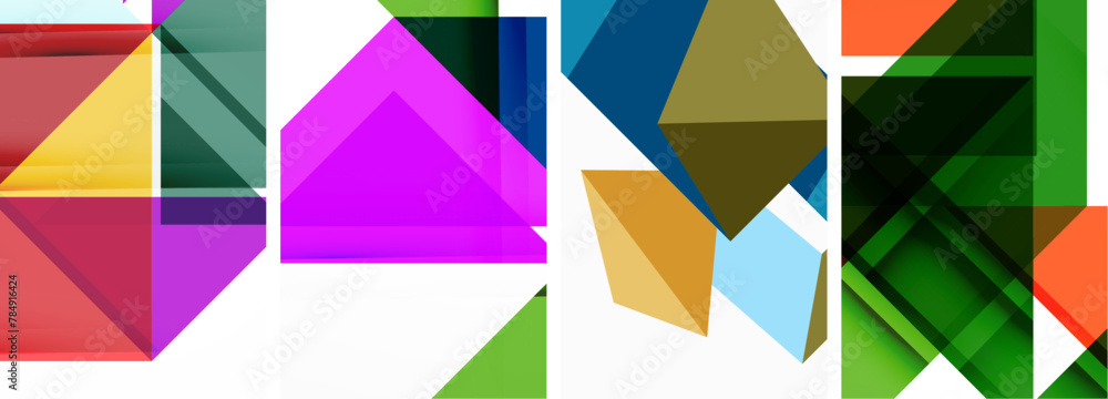 Aufkleber A vibrant display of colorfulness with an array of purple and violet triangles and rectangles on a white background. A creative art piece showcasing symmetry and material properties