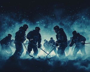 playoffs poster, cinematic, hockey team in the final, player vs player, ufc style poster, symmetric