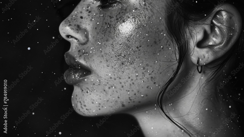 Poster the constellations of freckles on her neck create a symmetrical and harmonious pattern just like the