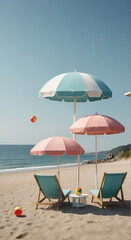beach chairs and umbrella