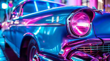 retro car in neon lights