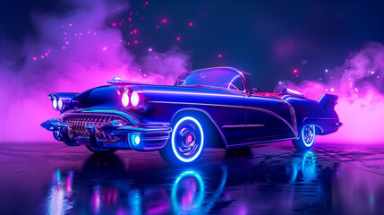 retro car in neon lights