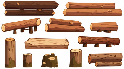 Wood and timbers or lumber vector illustrations set