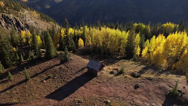 Aerial Remote Log Cabin in Wilderness Fly Away