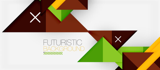 Futuristic design with yellow triangles, arrows, and symmetry on a white background. A sleek pattern of lines and rectangles creating a modern art logo