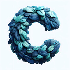 The letter C is made out of blue Leaves, Isolated on a white background, leaves font concept, Creative Alphabet, Letters, Natural Blue
